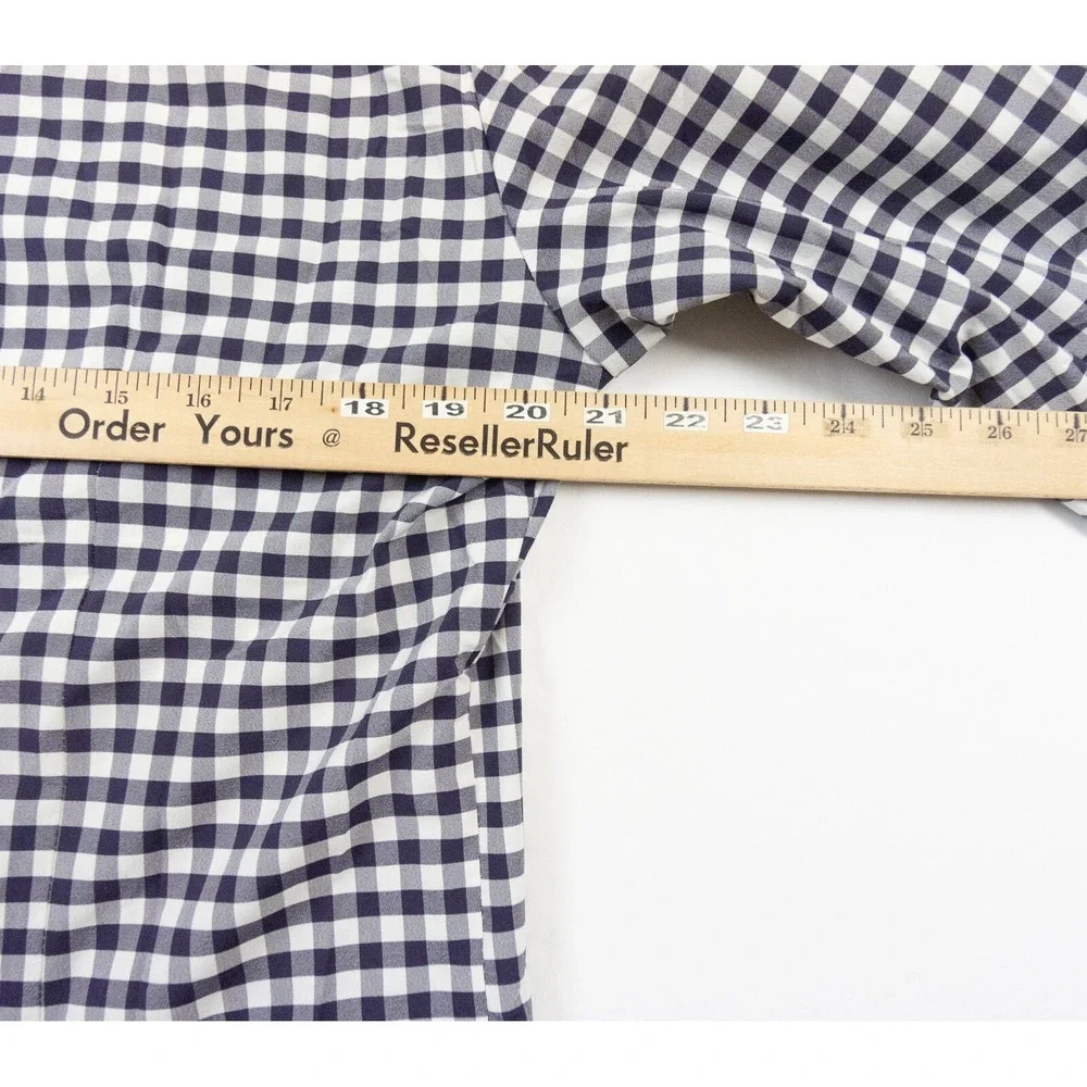 Mizzen Main Shirt Mens Medium Blue Button Down Collared Trim Fit Stretch Check